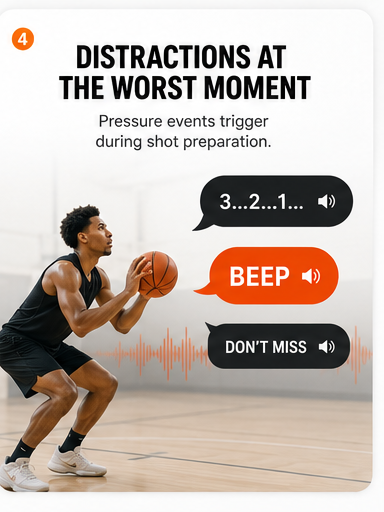 Distractions at the worst moment — pressure events trigger during shot preparation.